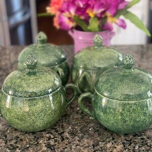 Cancello Green Lidded Bowls - Deruta Italy Dinnerware, Set of 4